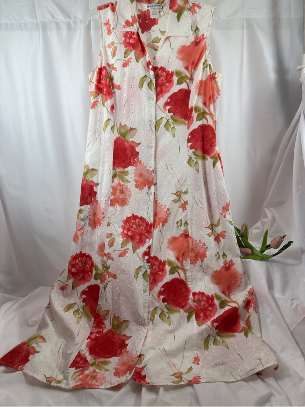0175 floral eyelet button front maxi dress, size 12